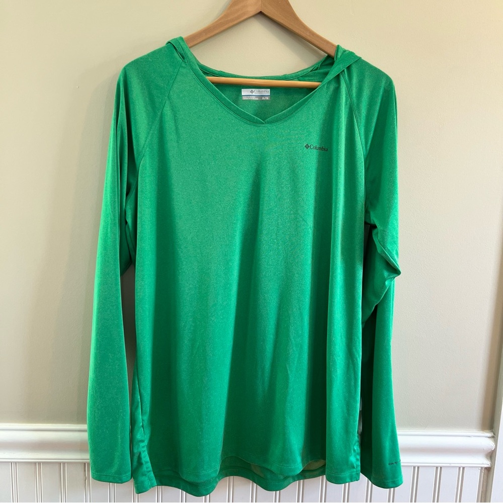 💚Columbia Omnishield SPF50 Green Long Sleeve Hooded Top - Lightweight Protection